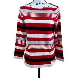 Talbots  Red long sleeve Tee  Aerial Stripe  knit top size Mp academia business